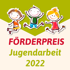 Grafische Visualisierung mit drei springenden Kindern und dem Logo der Veranstaltung