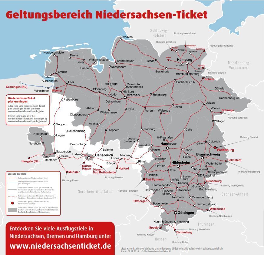 Niedersachsen Ticket Geltungsbereich Karte  Karte