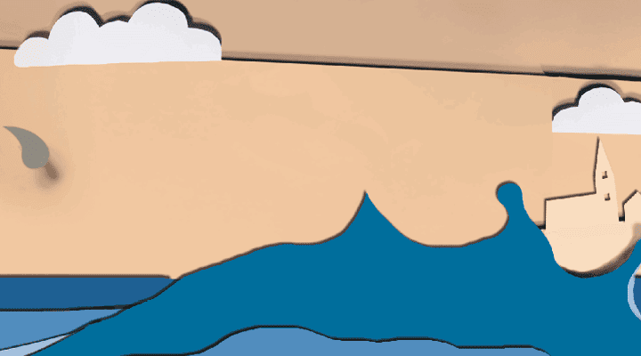 Papiersilhouetten von: Meereswellen, Seehund und Ostfriesland-Skyline