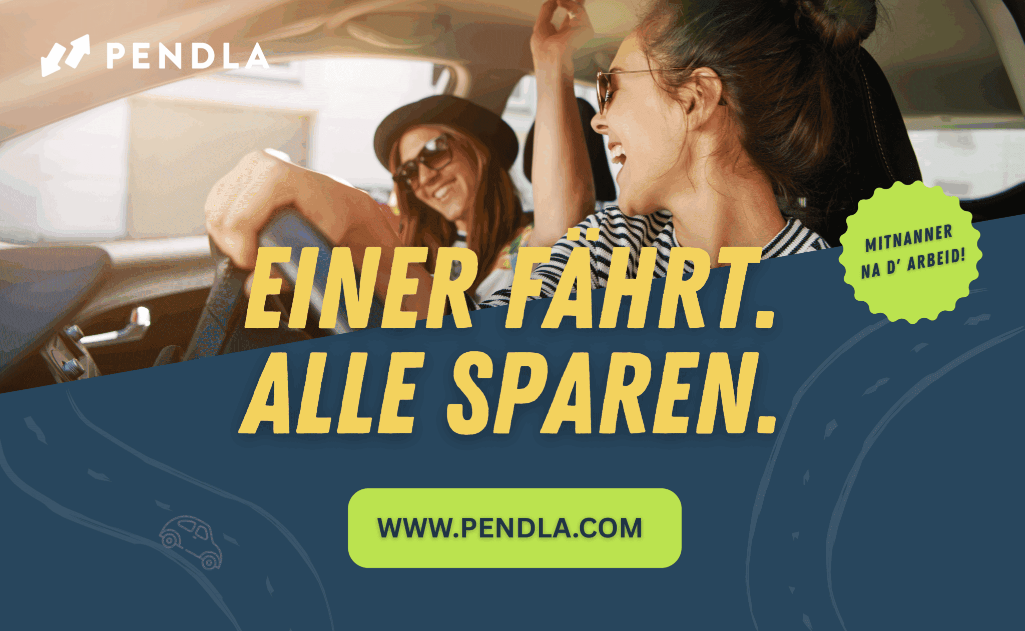 Pendla Webeanzeige: zwei junge Frauen sitzen im Auto und lachen