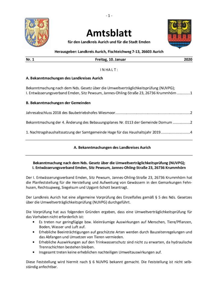 Amtsblatt Nr. 1 vom 10.01.2020