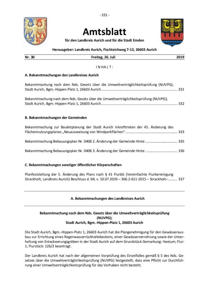 Amtsblatt Nr. 30 vom 26.07.2019