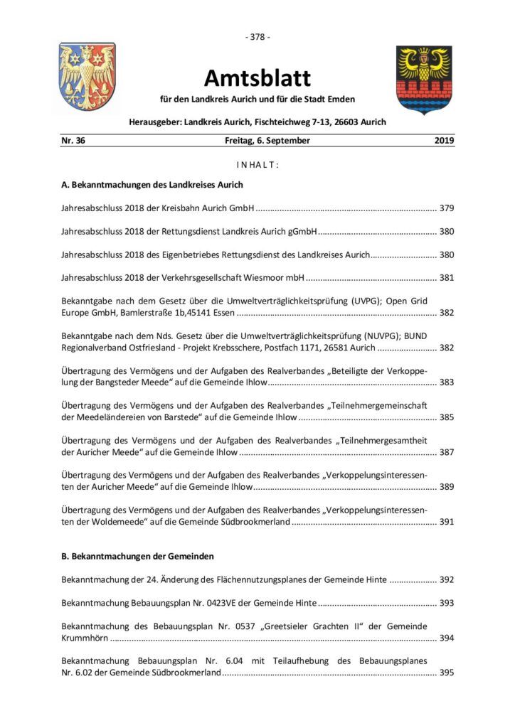Amtsblatt Nr. 36 vom 06.09.2019