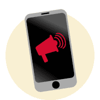 Illustration eines Smartphones, auf dessen Display ein rotes Lautsprecher-Symbol zu sehen ist – Hinweis auf eine Warnmeldung, laute Geräusche oder eine Benachrichtigung.